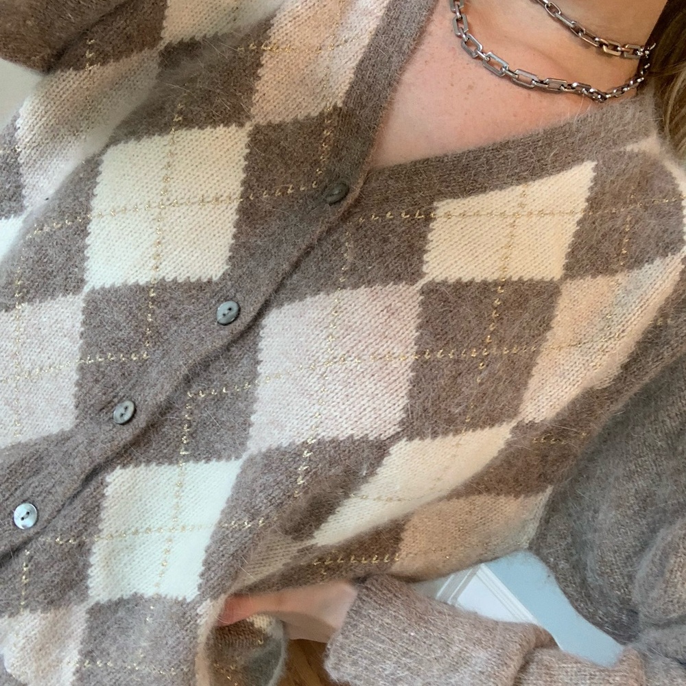 Wool Checkered Button Up Sweater - image 5